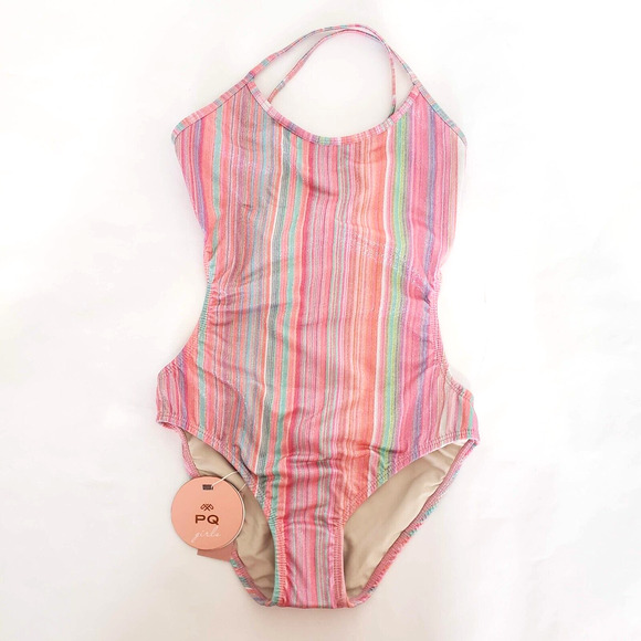NEW!! PQ Swim SIZE 12 Ayah Cut Out Sparkle Pink Multicolor One Piece Swimsuit - Picture 7 of 7